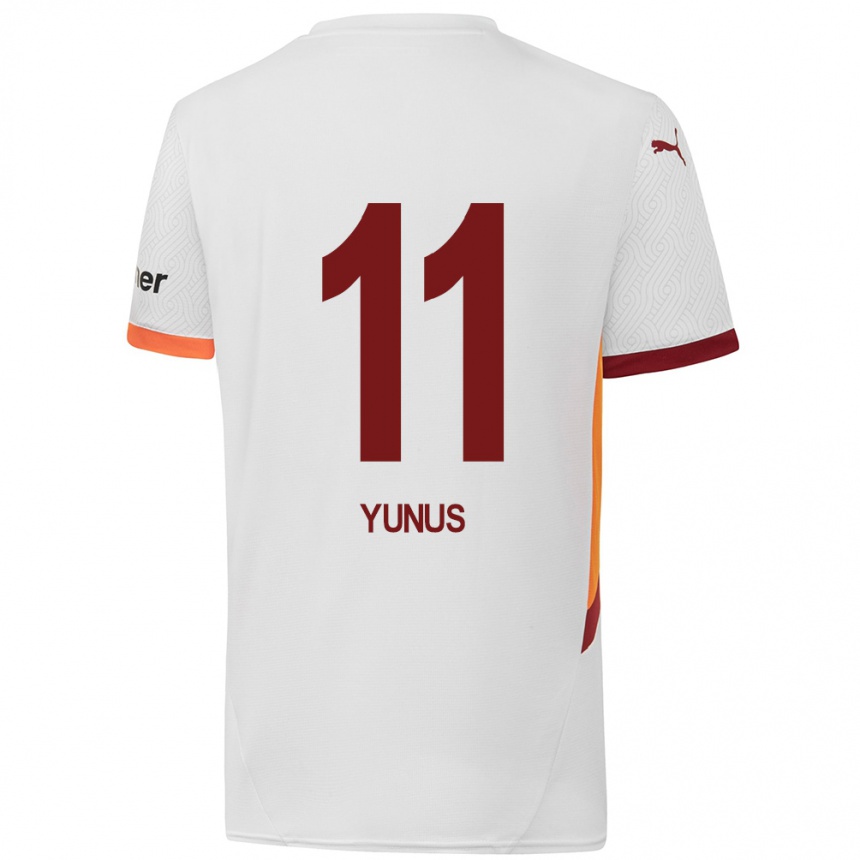 Kids Football Yunus Akgün #11 White Yellow Red Away Jersey 2024/25 T-Shirt Nz