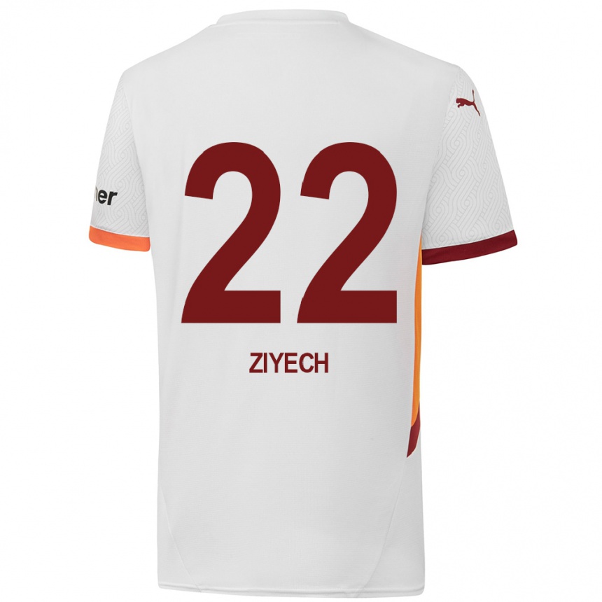 Kids Football Hakim Ziyech #22 White Yellow Red Away Jersey 2024/25 T-Shirt Nz