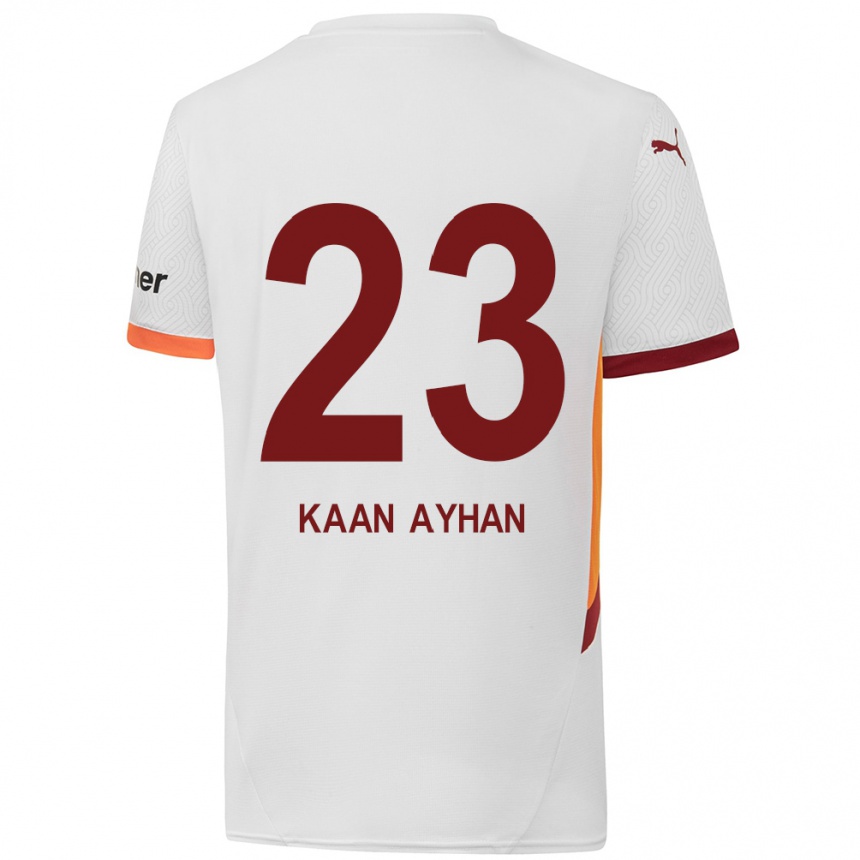 Kids Football Kaan Ayhan #23 White Yellow Red Away Jersey 2024/25 T-Shirt Nz