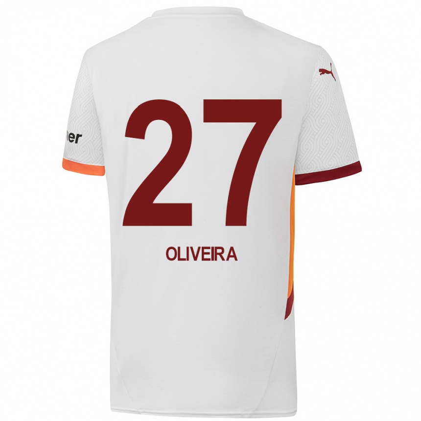 Kids Football Sérgio Oliveira #27 White Yellow Red Away Jersey 2024/25 T-Shirt Nz