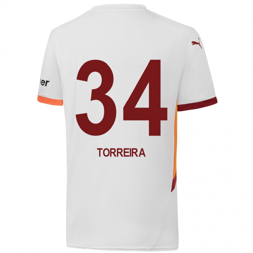 Kids Football Lucas Torreira #34 White Yellow Red Away Jersey 2024/25 T-Shirt Nz