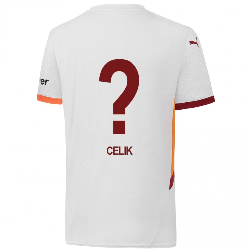 Kids Football Berke Celik #0 White Yellow Red Away Jersey 2024/25 T-Shirt Nz