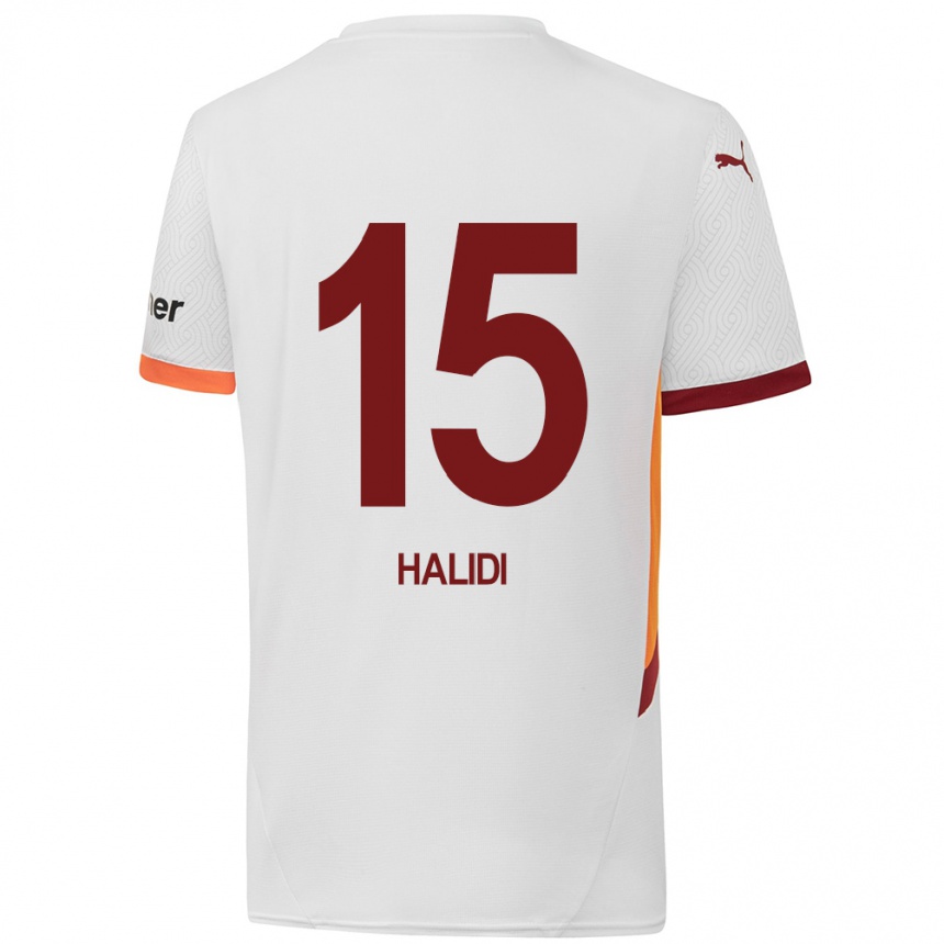 Kids Football Isa Halidi #15 White Yellow Red Away Jersey 2024/25 T-Shirt Nz