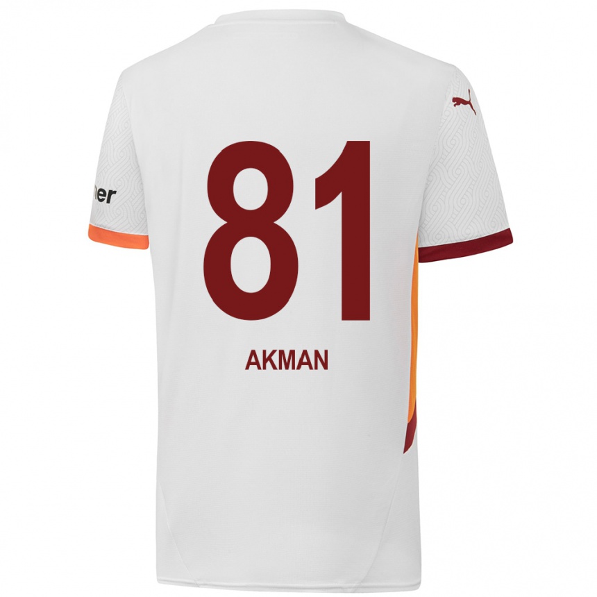 Kids Football Hamza Akman #81 White Yellow Red Away Jersey 2024/25 T-Shirt Nz