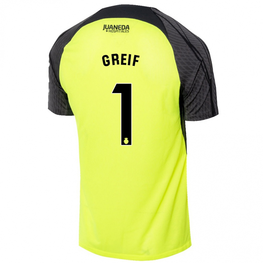 Kids Football Dominik Greif #1 Fluorescent Green Black Away Jersey 2024/25 T-Shirt Nz