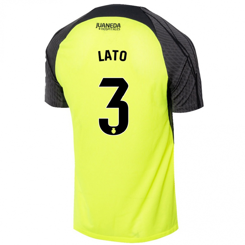 Kids Football Toni Lato #3 Fluorescent Green Black Away Jersey 2024/25 T-Shirt Nz