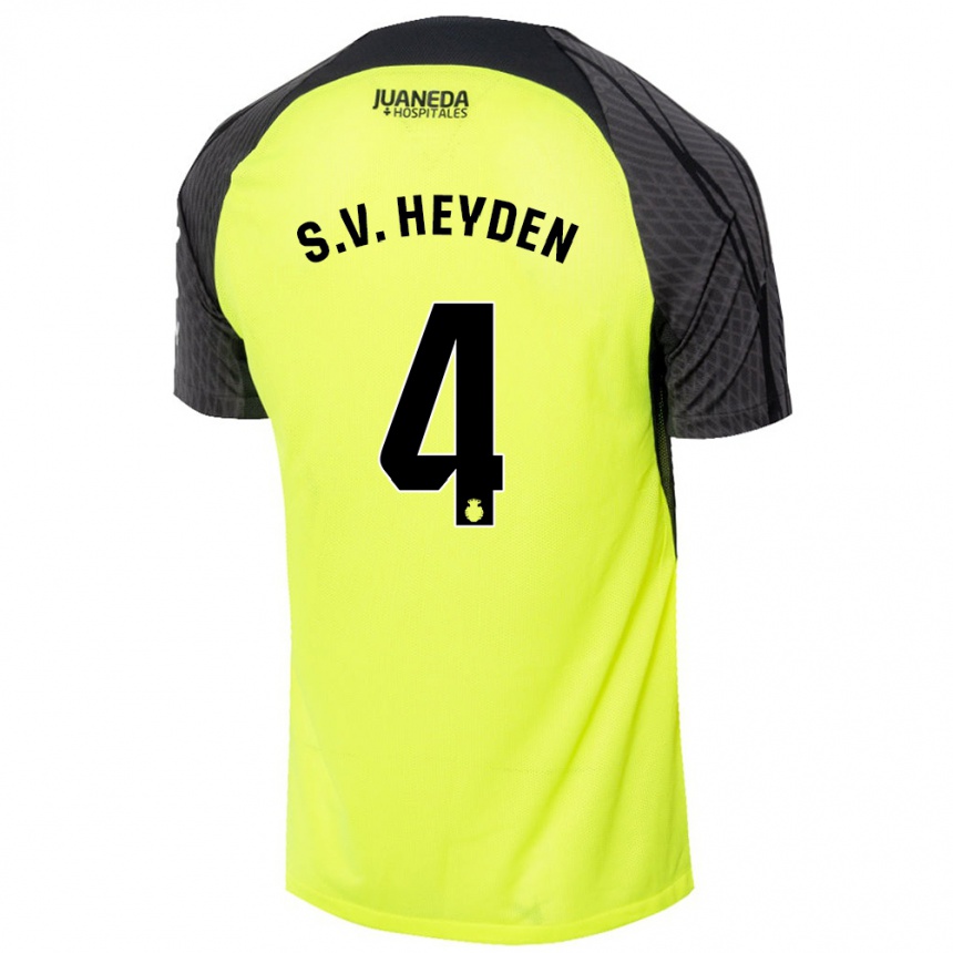 Kids Football Siebe Van Der Heyden #4 Fluorescent Green Black Away Jersey 2024/25 T-Shirt Nz