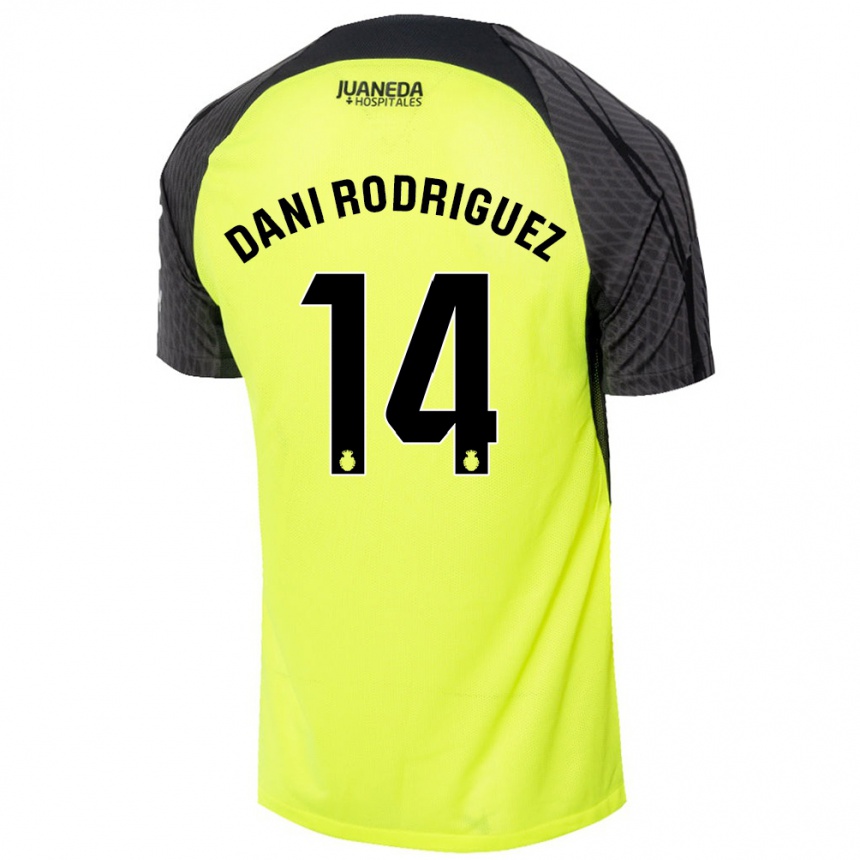 Kids Football Dani Rodríguez #14 Fluorescent Green Black Away Jersey 2024/25 T-Shirt Nz