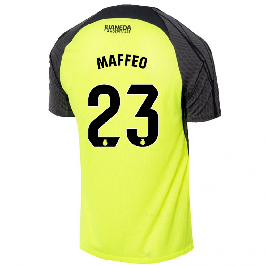 Kids Football Pablo Maffeo #23 Fluorescent Green Black Away Jersey 2024/25 T-Shirt Nz