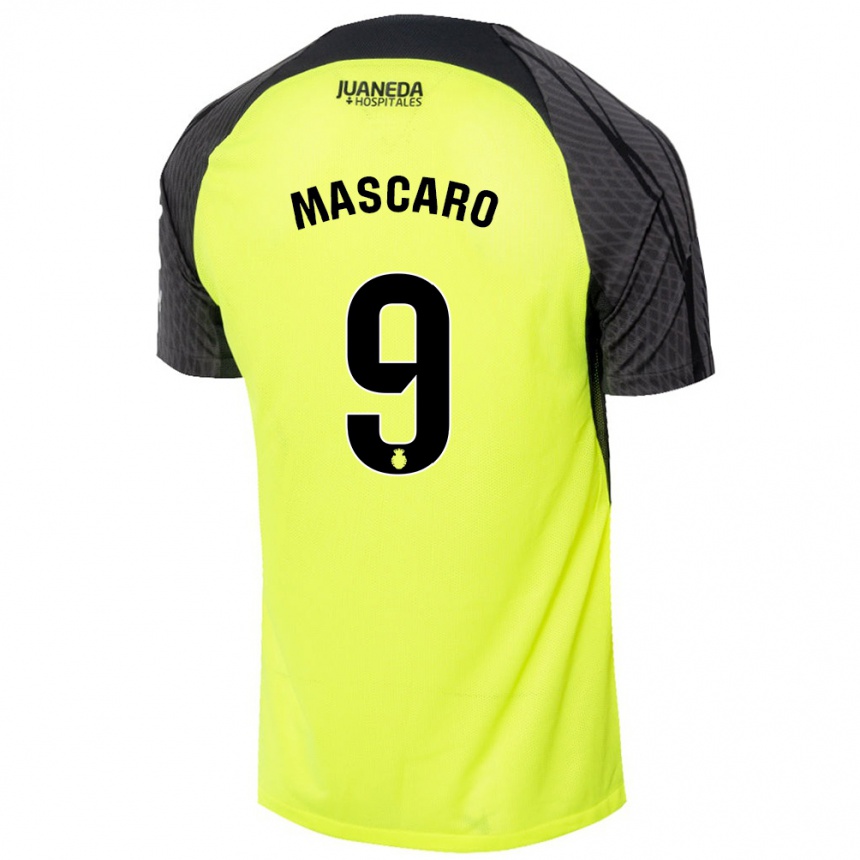 Kids Football Pau Mascaró #9 Fluorescent Green Black Away Jersey 2024/25 T-Shirt Nz