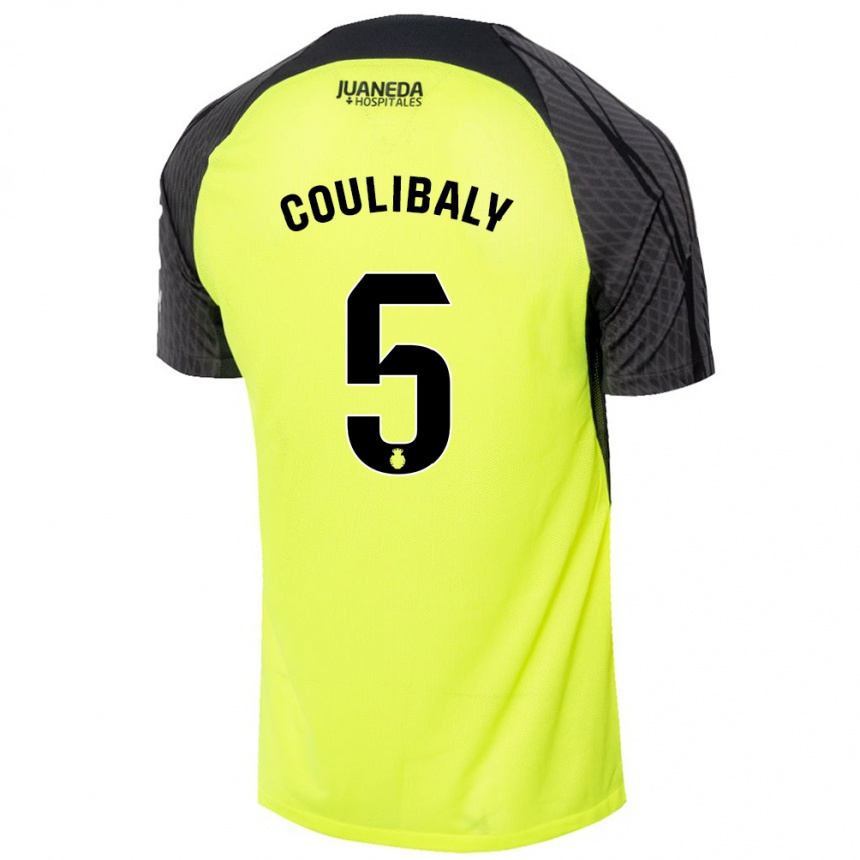 Kids Football Habib Anas Coulibaly #5 Fluorescent Green Black Away Jersey 2024/25 T-Shirt Nz