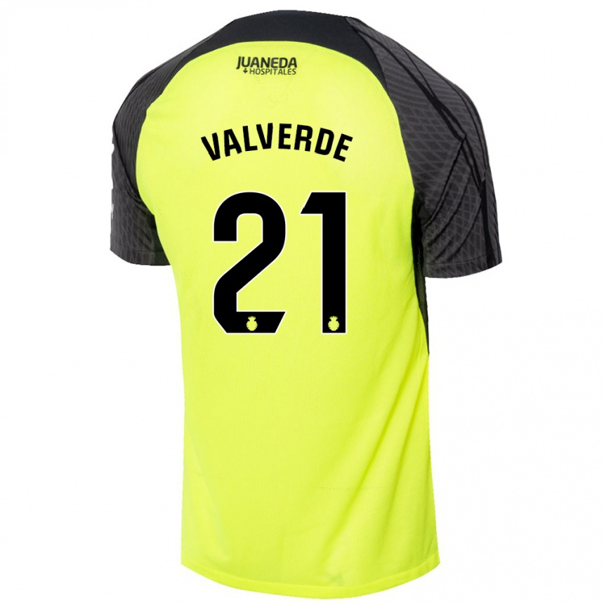 Kids Football David Valverde #21 Fluorescent Green Black Away Jersey 2024/25 T-Shirt Nz