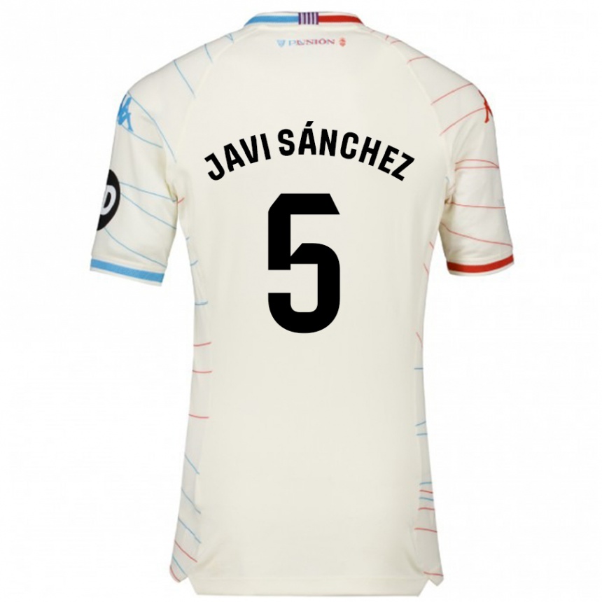 Kids Football Javi Sánchez #5 White Red Blue Away Jersey 2024/25 T-Shirt Nz