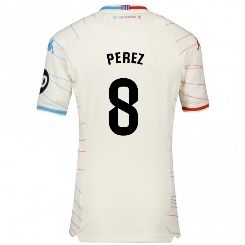 Kids Football Kike Pérez #8 White Red Blue Away Jersey 2024/25 T-Shirt Nz