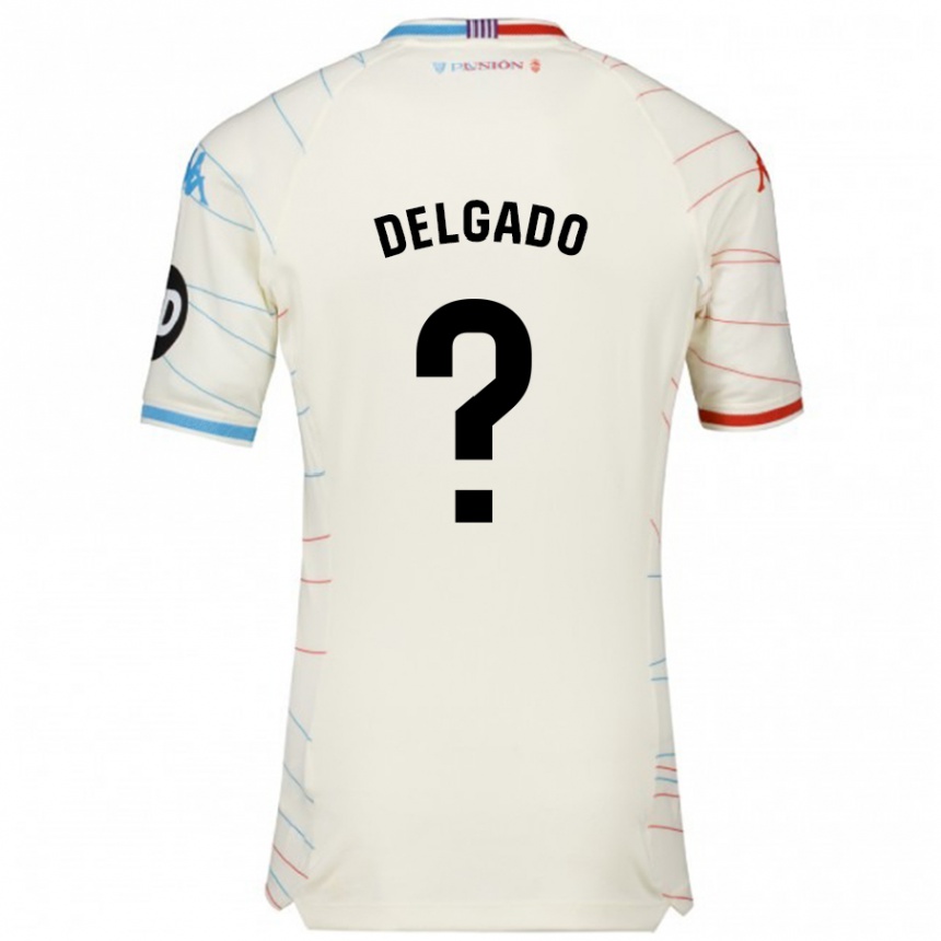 Kids Football Jorge Delgado #0 White Red Blue Away Jersey 2024/25 T-Shirt Nz