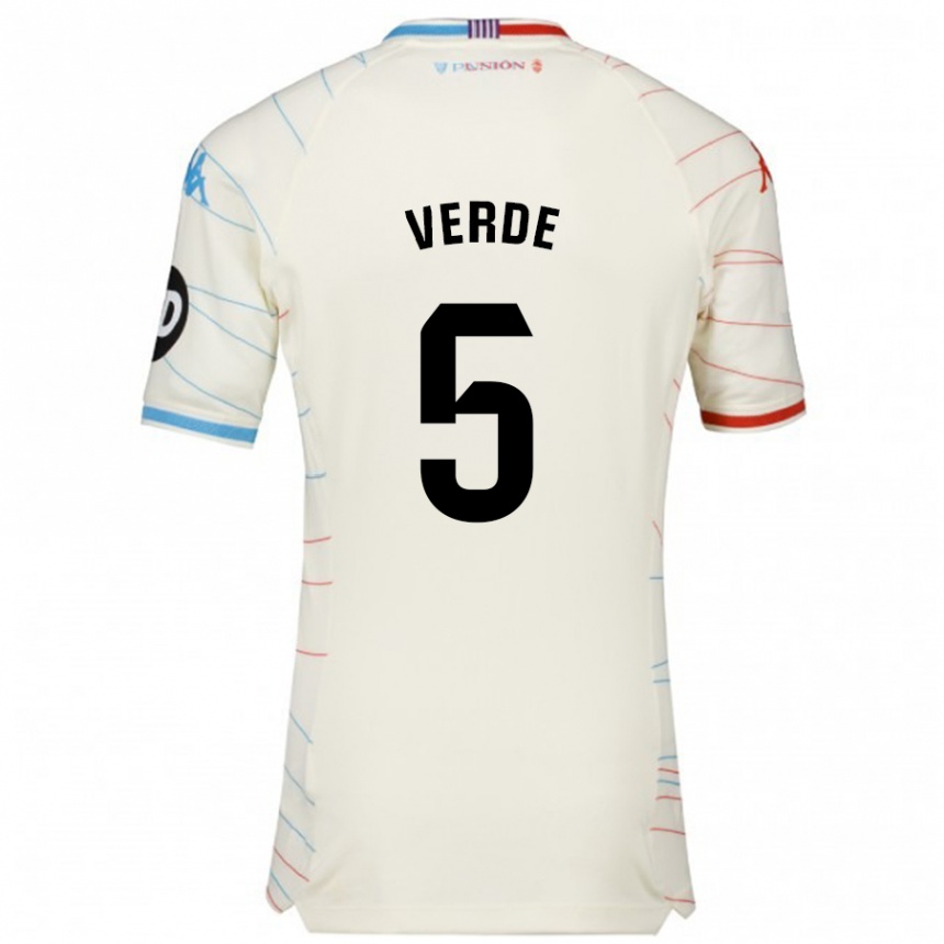 Kids Football Adrián Verde #5 White Red Blue Away Jersey 2024/25 T-Shirt Nz