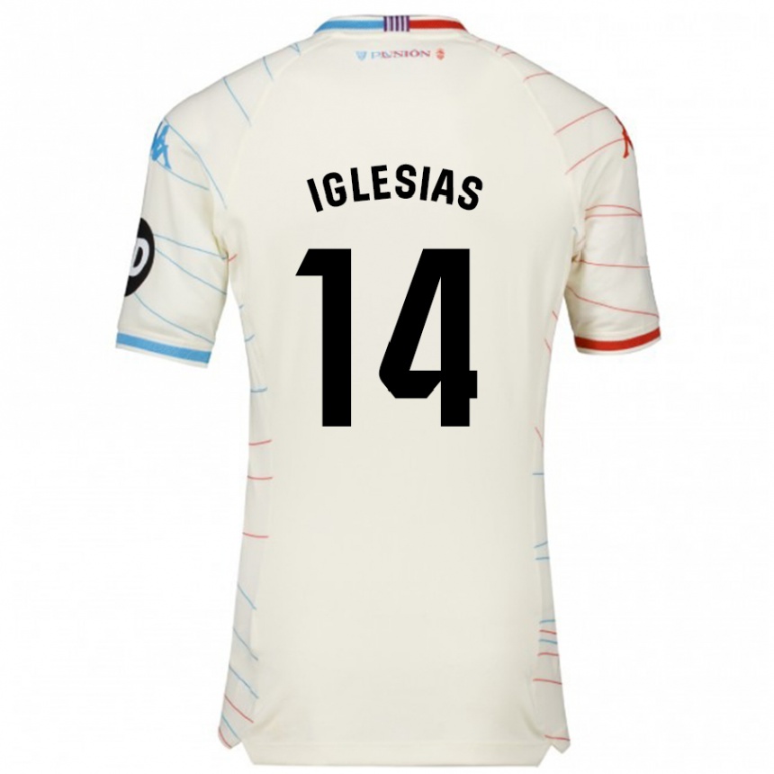 Kids Football Koke Iglesias #14 White Red Blue Away Jersey 2024/25 T-Shirt Nz