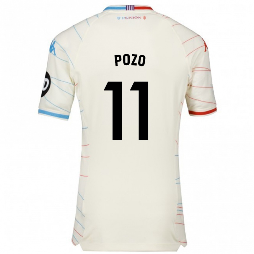 Kids Football Manuel Pozo #11 White Red Blue Away Jersey 2024/25 T-Shirt Nz