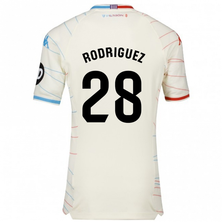 Kids Football Yago Rodríguez #28 White Red Blue Away Jersey 2024/25 T-Shirt Nz