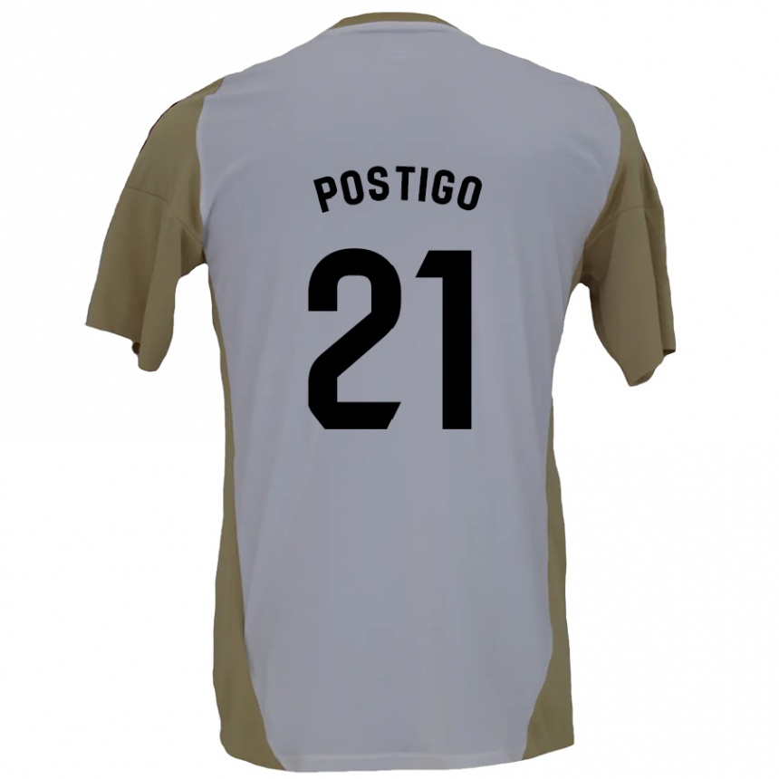 Kids Football Sergio Postigo #21 Brown White Away Jersey 2024/25 T-Shirt Nz