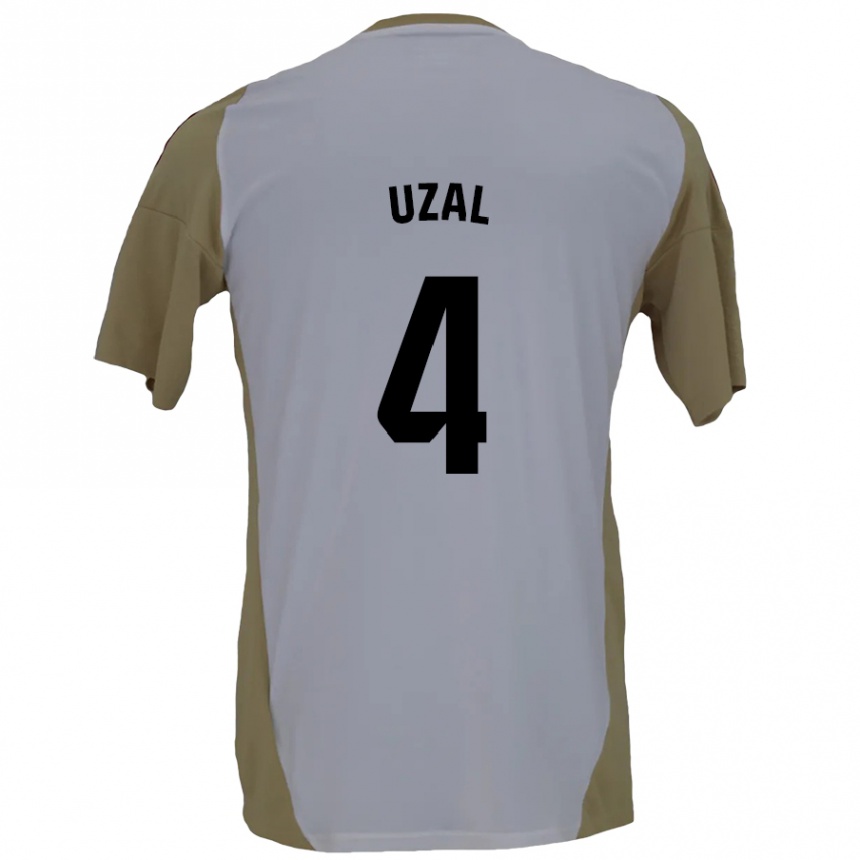 Kids Football Yeray Uzal #4 Brown White Away Jersey 2024/25 T-Shirt Nz