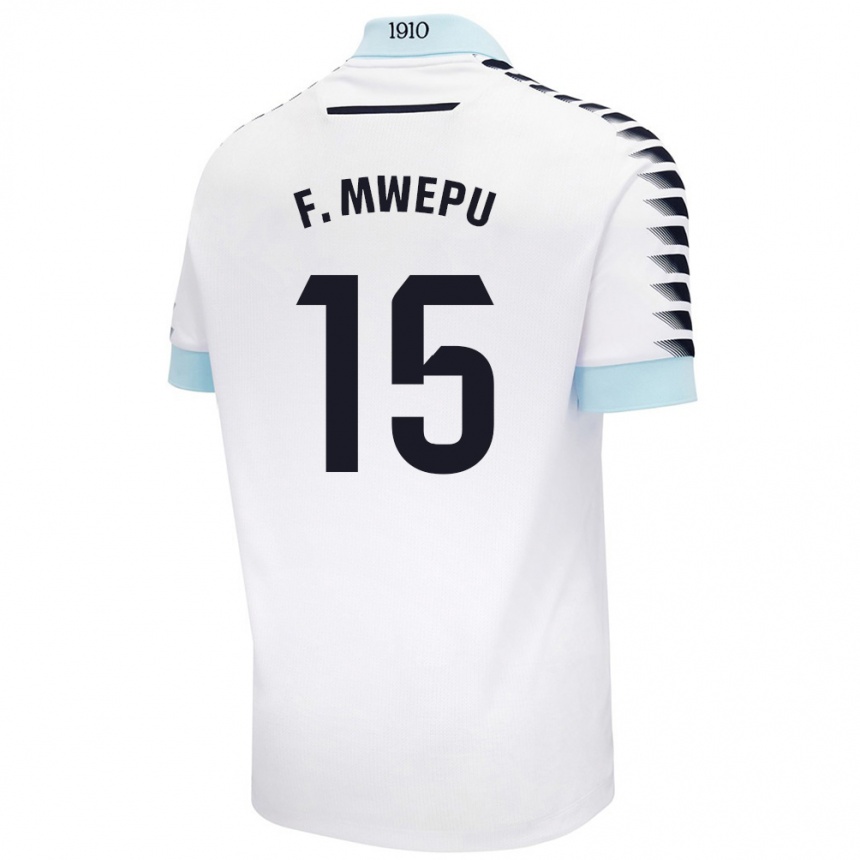 Kids Football Francisco Mwepu #15 White Blue Away Jersey 2024/25 T-Shirt Nz