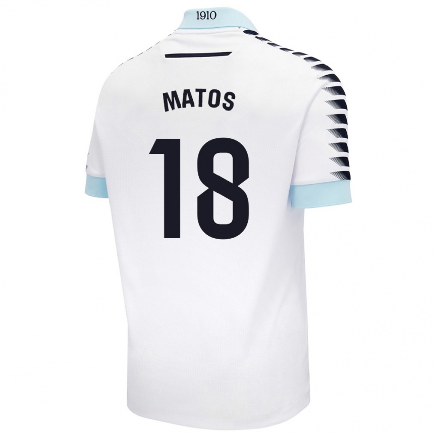 Kids Football José Matos #18 White Blue Away Jersey 2024/25 T-Shirt Nz