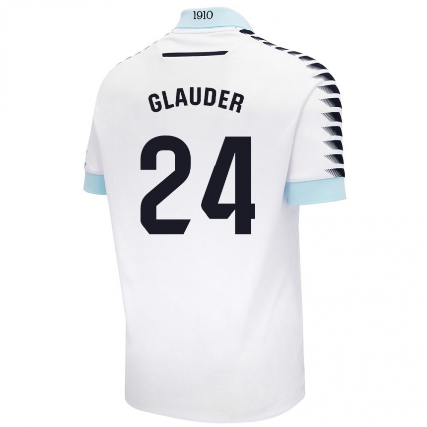 Kids Football Cristian Glauder #24 White Blue Away Jersey 2024/25 T-Shirt Nz