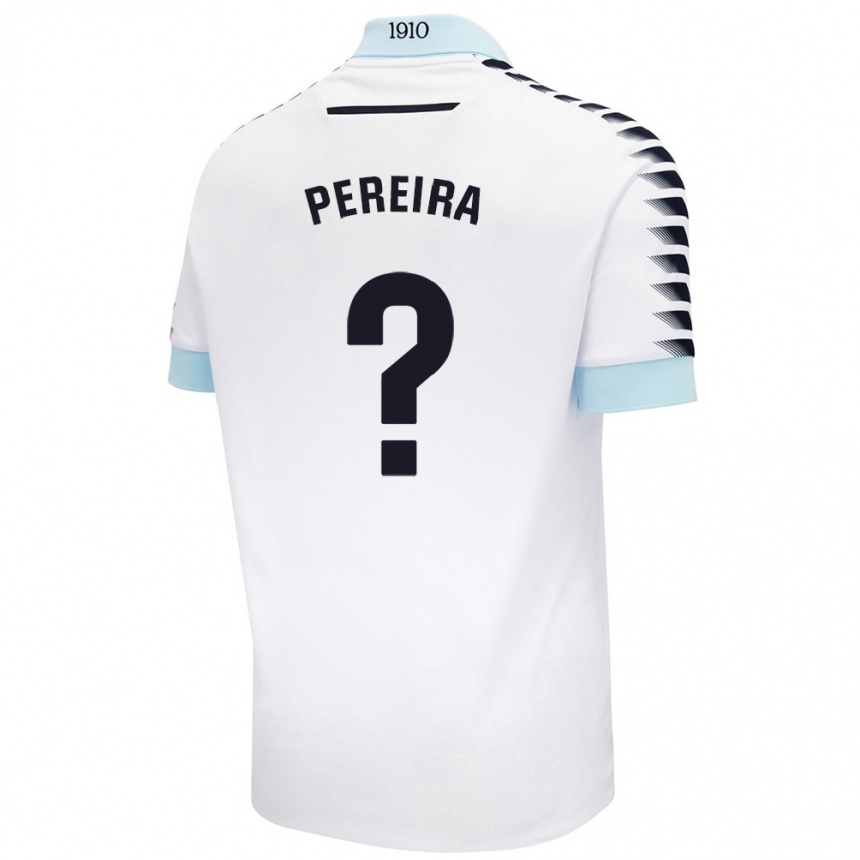 Kids Football Raúl Pereira #0 White Blue Away Jersey 2024/25 T-Shirt Nz