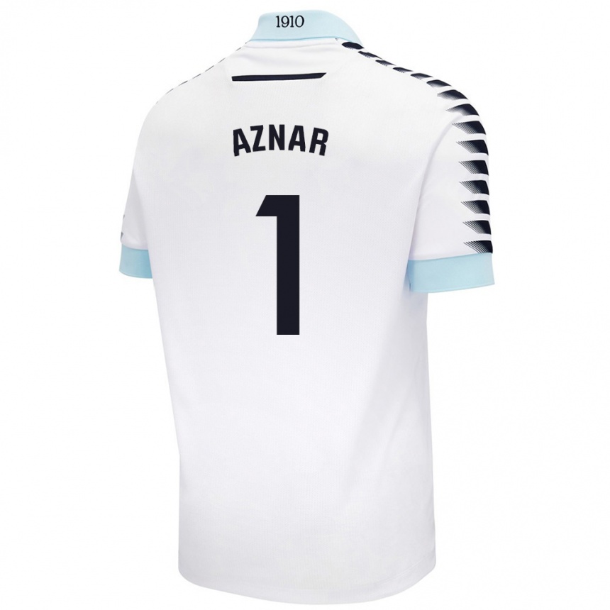 Kids Football Victor Aznar #1 White Blue Away Jersey 2024/25 T-Shirt Nz