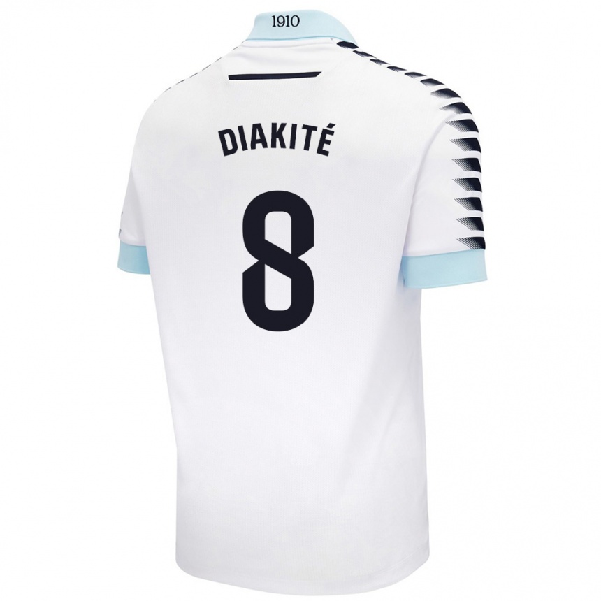 Kids Football Moussa Diakité #8 White Blue Away Jersey 2024/25 T-Shirt Nz