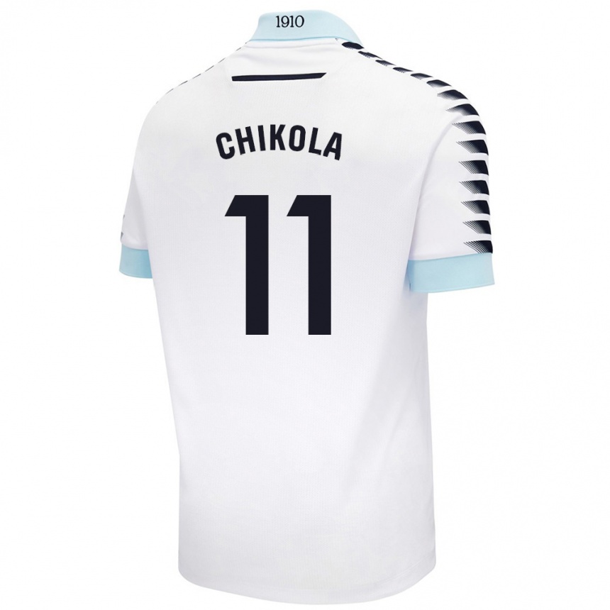 Kids Football Peter Chikola #11 White Blue Away Jersey 2024/25 T-Shirt Nz