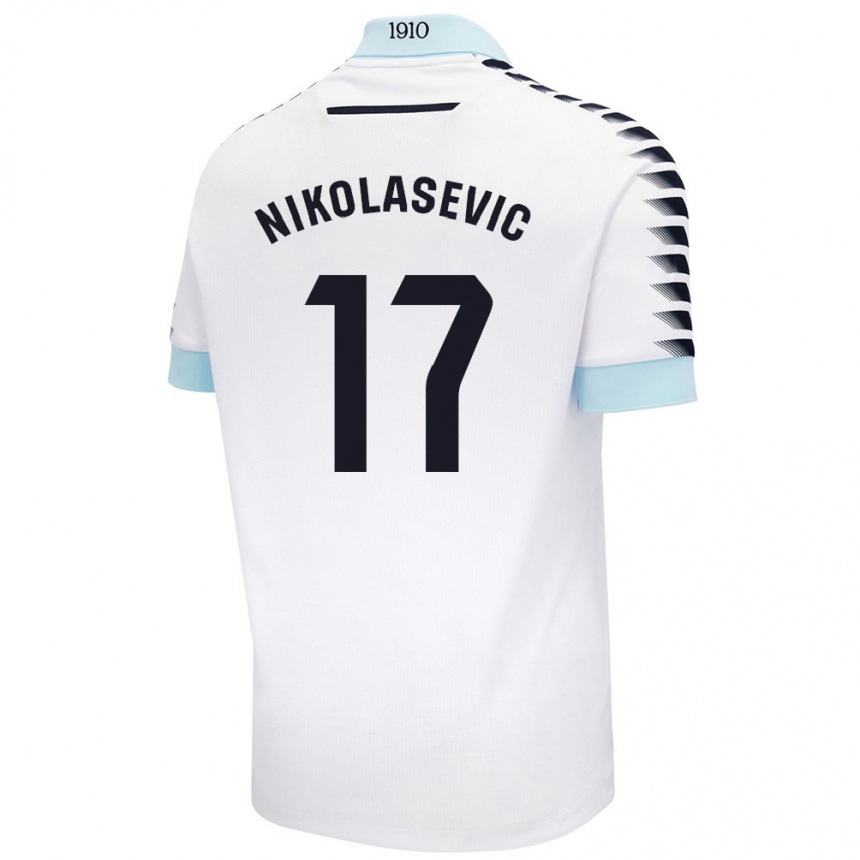 Kids Football Mirko Nikolasevic #17 White Blue Away Jersey 2024/25 T-Shirt Nz