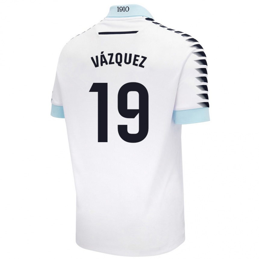 Kids Football Borja Vázquez #19 White Blue Away Jersey 2024/25 T-Shirt Nz