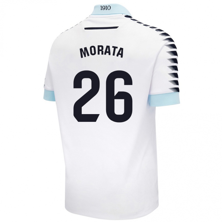 Kids Football Álex Morata #26 White Blue Away Jersey 2024/25 T-Shirt Nz