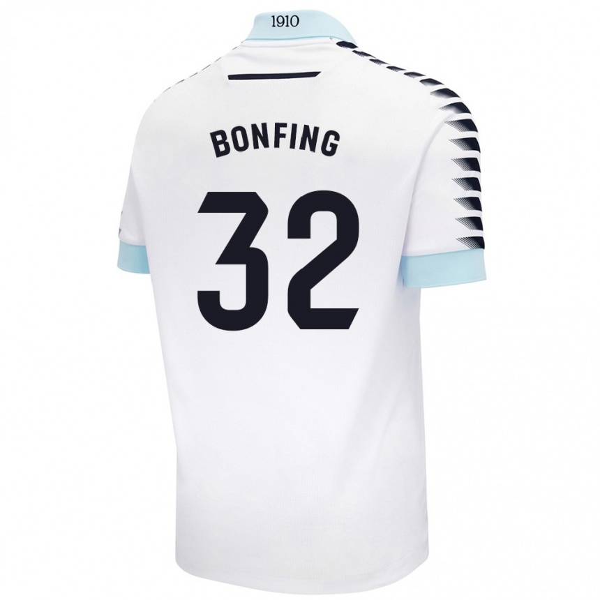 Kids Football Boubacar Bonfing #32 White Blue Away Jersey 2024/25 T-Shirt Nz