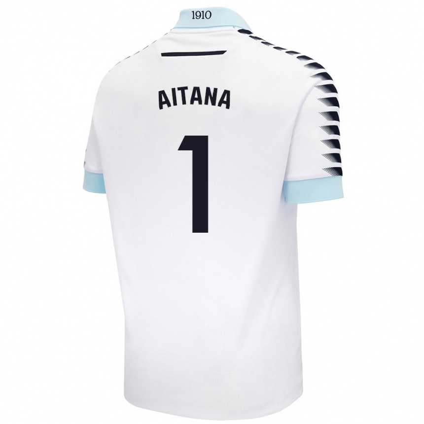 Kids Football Aitana #1 White Blue Away Jersey 2024/25 T-Shirt Nz