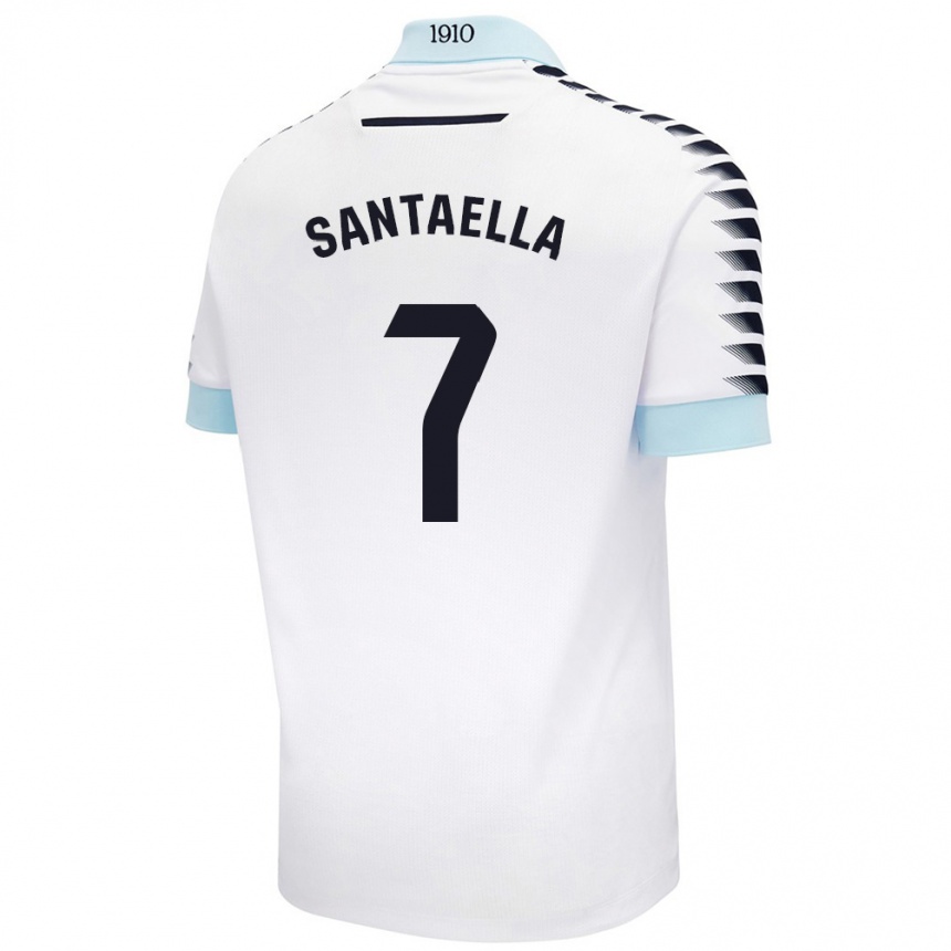 Kids Football Natalia Santaella Picón #7 White Blue Away Jersey 2024/25 T-Shirt Nz