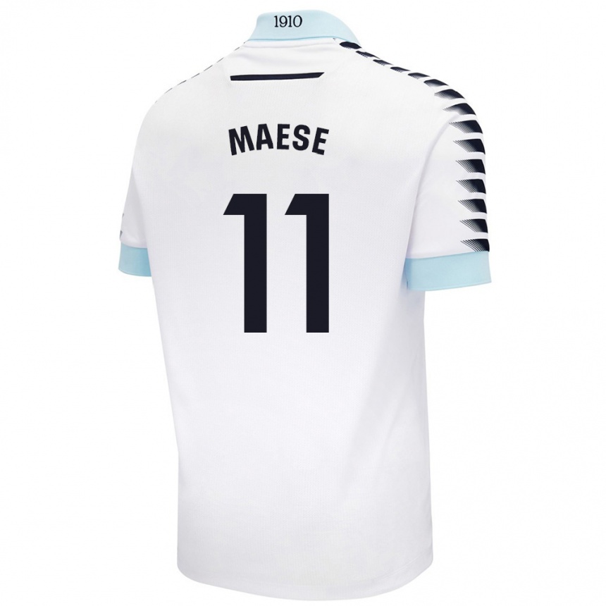 Kids Football María Del Carmen Maese Gaitán #11 White Blue Away Jersey 2024/25 T-Shirt Nz