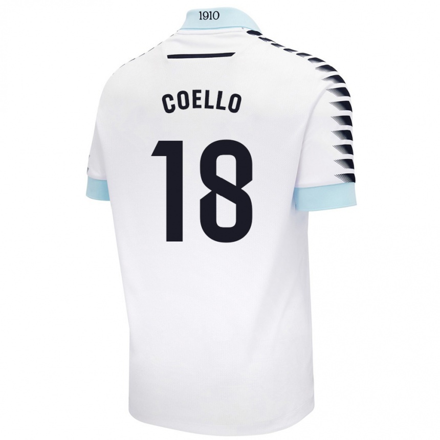 Kids Football María Del Carmen Coello Vidal #18 White Blue Away Jersey 2024/25 T-Shirt Nz