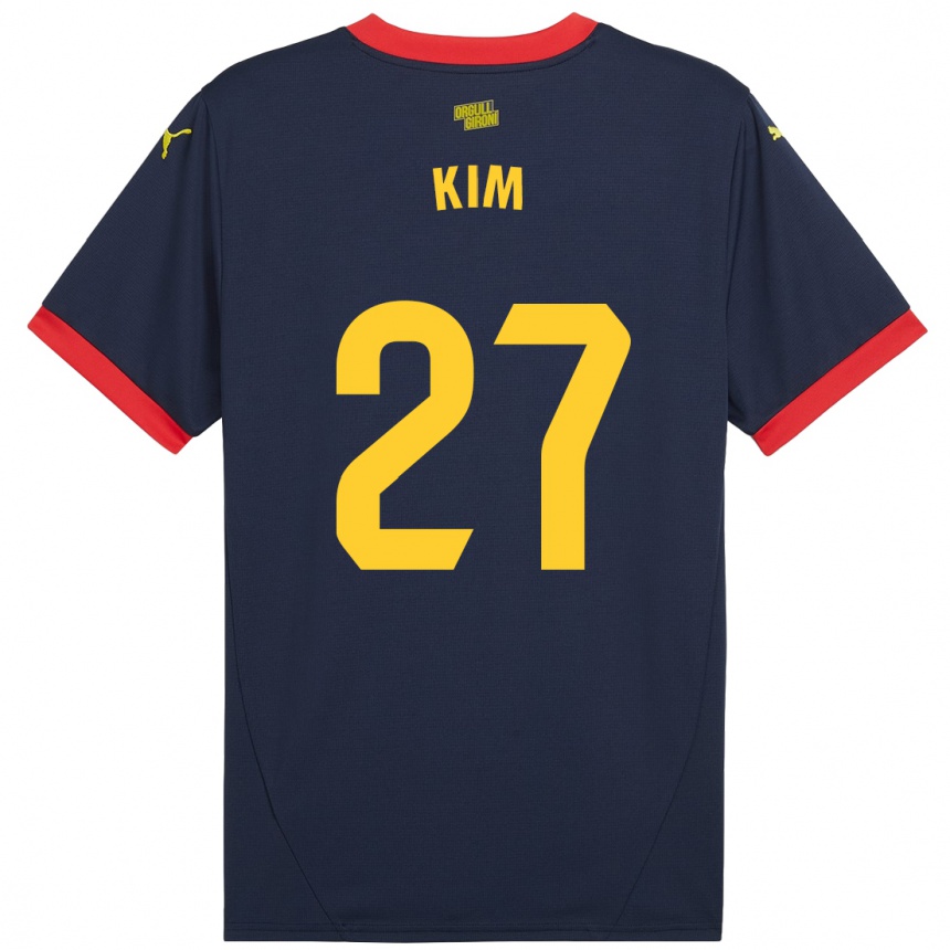 Kids Football Min-Su Kim #27 Navy Red Away Jersey 2024/25 T-Shirt Nz