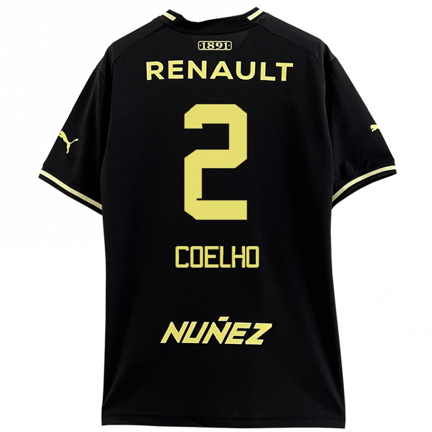 Kids Football Léo Coelho #2 Black Yellow Away Jersey 2024/25 T-Shirt Nz