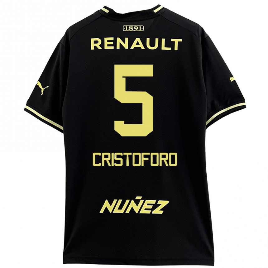 Kids Football Sebastián Cristóforo #5 Black Yellow Away Jersey 2024/25 T-Shirt Nz