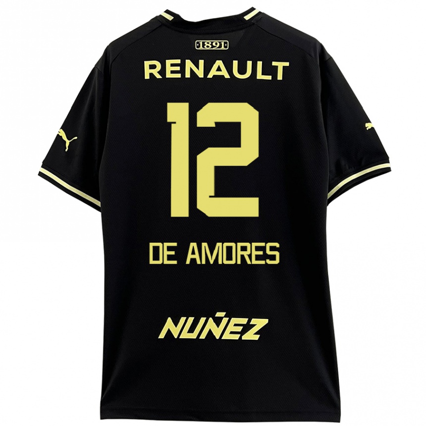 Kids Football Guillermo De Amores #12 Black Yellow Away Jersey 2024/25 T-Shirt Nz