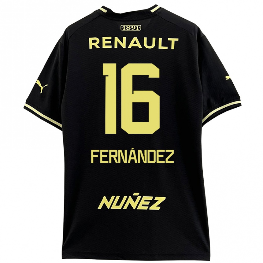 Kids Football Adrián Fernández #16 Black Yellow Away Jersey 2024/25 T-Shirt Nz