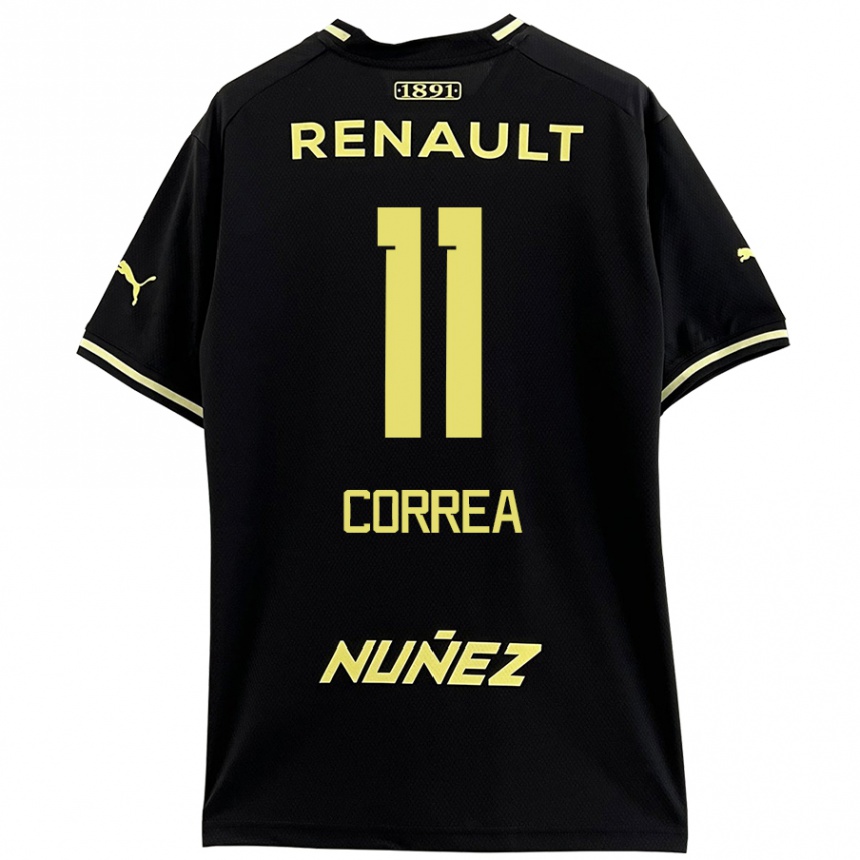 Kids Football Franco Correa #11 Black Yellow Away Jersey 2024/25 T-Shirt Nz