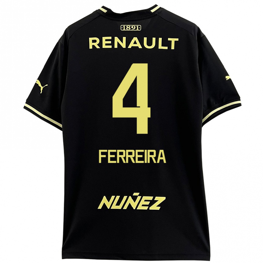 Kids Football Joaquín Ferreira #4 Black Yellow Away Jersey 2024/25 T-Shirt Nz