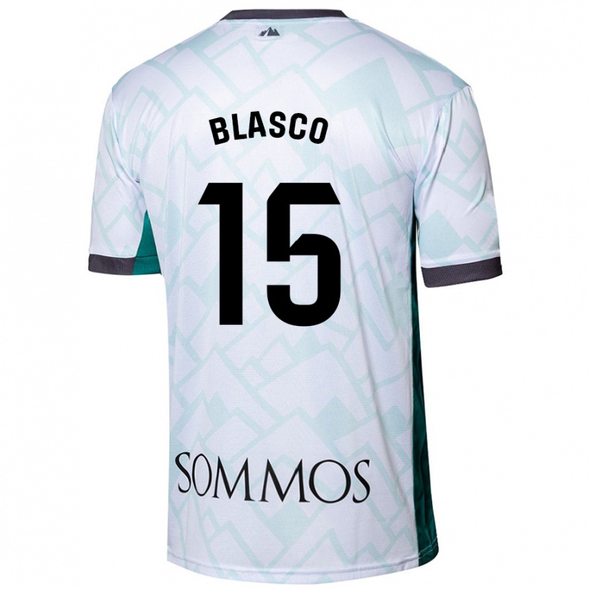 Kids Football Jérémy Blasco #15 White Green Away Jersey 2024/25 T-Shirt Nz