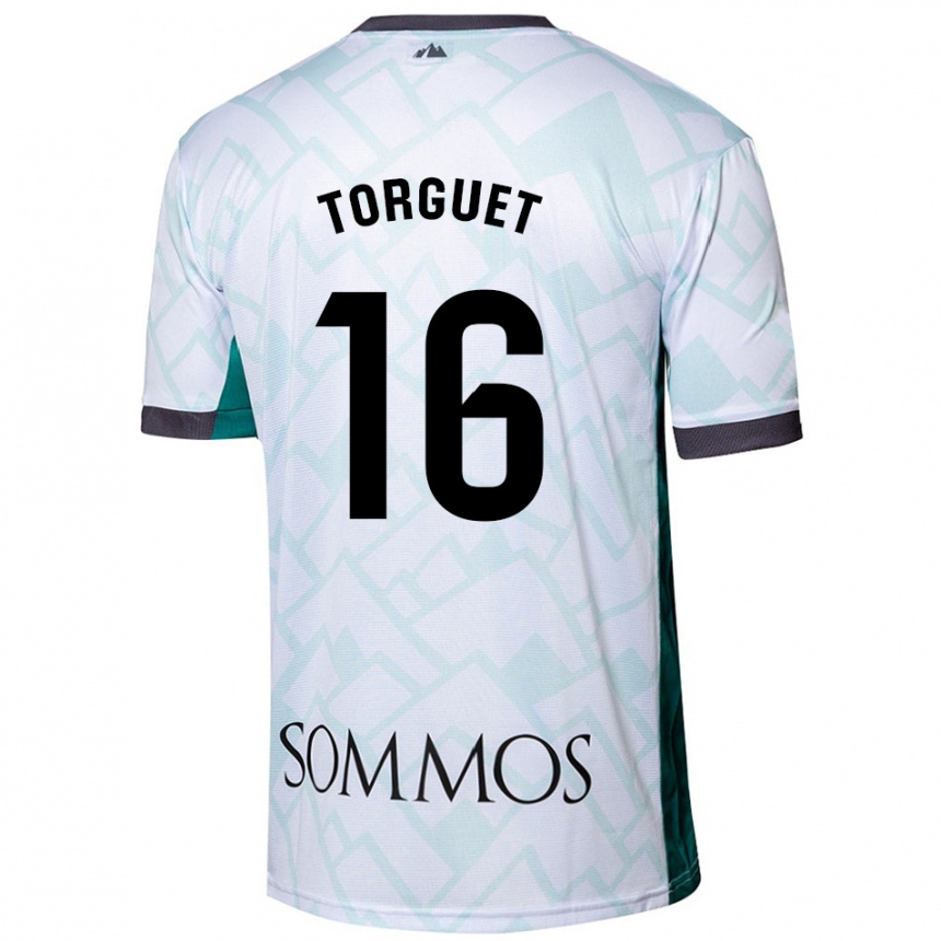 Kids Football Miguel Torguet #16 White Green Away Jersey 2024/25 T-Shirt Nz