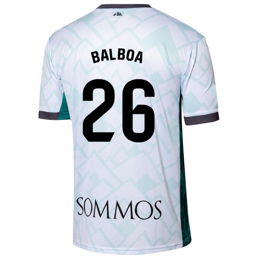 Kids Football Álex Balboa #26 White Green Away Jersey 2024/25 T-Shirt Nz